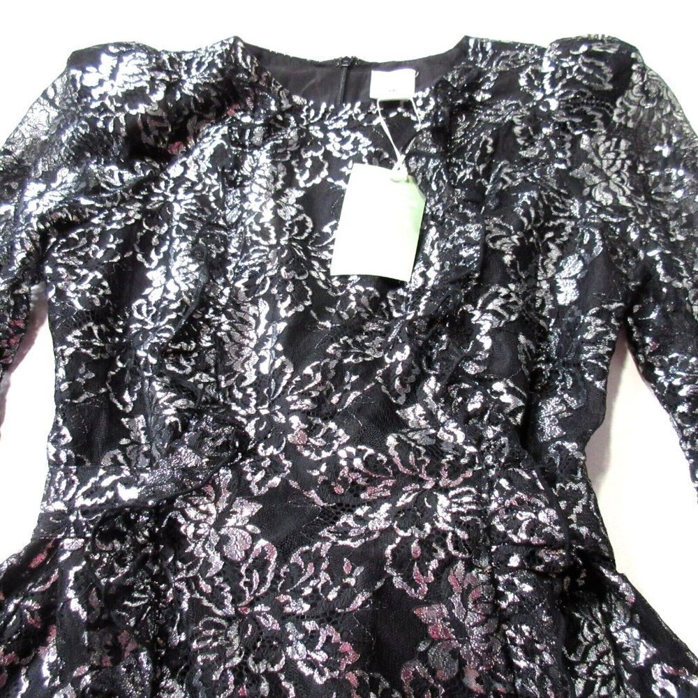 NWoT The Vampire's Wife x H&M Mystique Mini Silver Black Metallic Lace Dress S - Picture 3 of 5